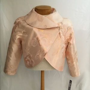 SZ 16 Tahari Long Sleeve Bolero Cropped Shrug Jacket Wedding Easter Pink & Gold